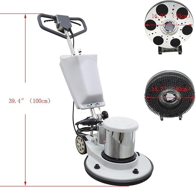 1.8KW Stone Ground Grinding and Polishing Machine Walk-Behind Concrete Floor Polisher with 17" Chassis Diameter Dust-free System with 12L Water Tank for Marble Granite Terrazzo 175RPM 110V