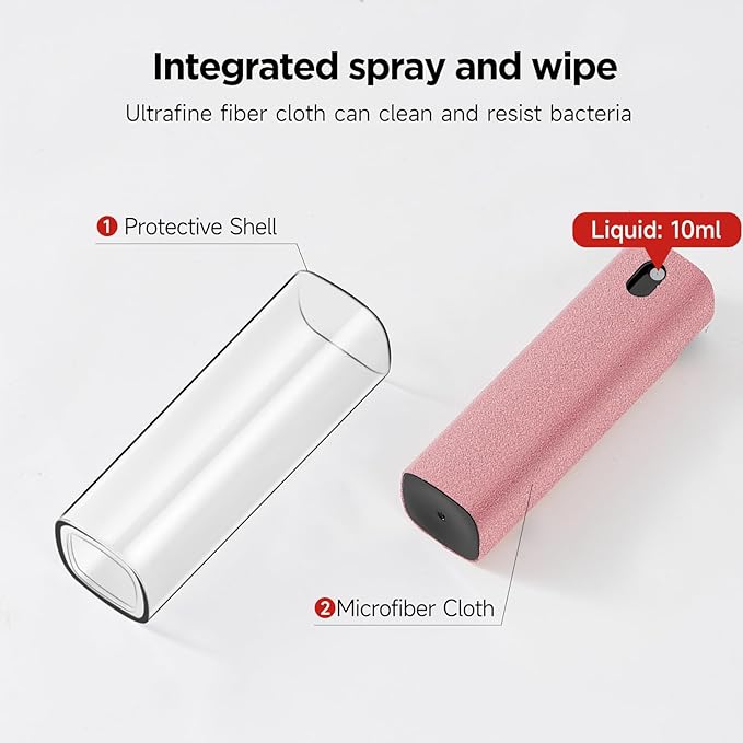 YTT Screen Cleaner, All-in-One Spray & Wipe Cleaner, with Transparent Protective Shell for All Phones, Laptop and Tablet Screens (Pink)