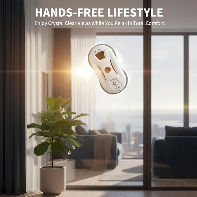 Automatic Smart Window Cleaning Robot, 90W Robot Window Cleaner with Dual Spinning Pads, AI Smart Path, Smart Spray, Remote Control, 20-Min Backup Power for Glass, Mirrors & Smooth Tile