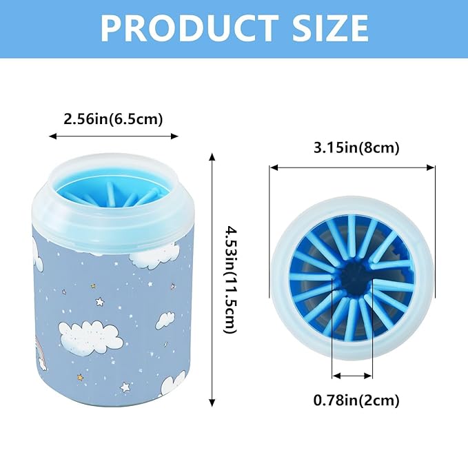 Dog Paw Cleaner Cups for Dogs Pet Foot Washer Paw Scrubber for Small Medium Large Dogs Cats Cleaning Cup Blue Clouds Tiny Stars