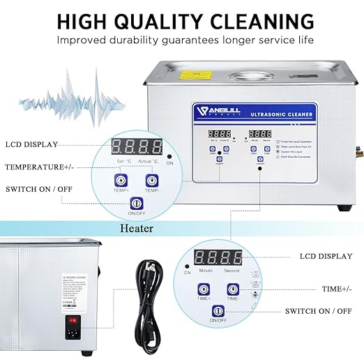 Anbull 22L/5.8Gal 480W Industrial Ultrasonic Cleaner Machine with 304 Stainless Steel and Digital Timer Heater for Wrench Tools Industrial Parts Mental Instrument Apparatus Cleaning