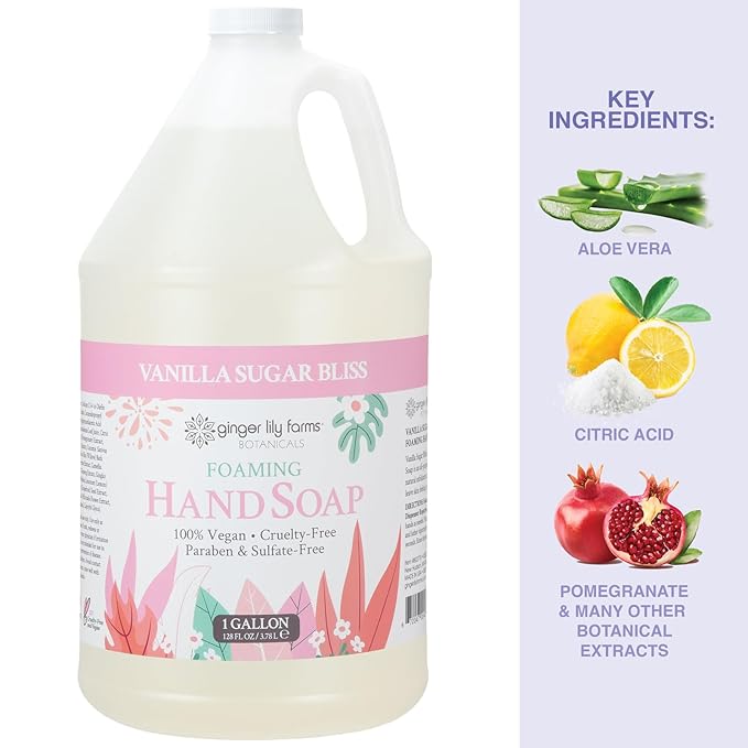 Ginger Lily Farms Botanicals All-Purpose Foaming Hand Soap Refill, 100% Vegan & Cruelty-Free, Vanilla Sugar Bliss Scent, 1 Gallon (128 fl oz)