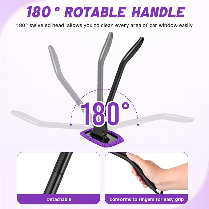 8 Pcs Car Windshield Cleaner Tool Kit with Removable Handle, Microfiber Towel Pads, Brush, Empty Spray Bottle for Auto Glass Wiper Suvs Rvs & Home Windows(Purple)