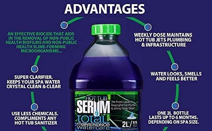 Hot Tub Serum, A Weekly Maintenance Hot Tub Cleaner/Clarifier/Conditioner/Softener All-in-One 2 Liter (24 Weekly doses), Inflatable Hot Tub Chemicals for Complete Hot Tub Treatment