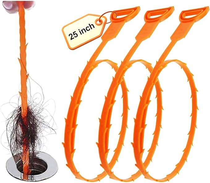 Forlivese 25 Inch Drain Snake,Drain Clog Remover,Sink Snake for Sewer Kitchen Sink Bathroom Tub Toilet Clogged Drains Relief Cleaning Tool 3 Pack