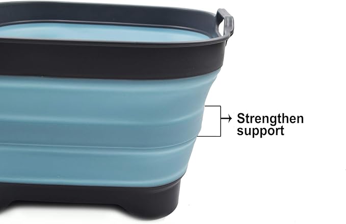 SAMMART 10L (2.64 gallon) Collapsible Dishpan with Draining Plug - Foldable Washing Basin - Portable Dish Washing Tub - Space Saving Kitchen Storage Tray (2, Grey/Sea Angel)