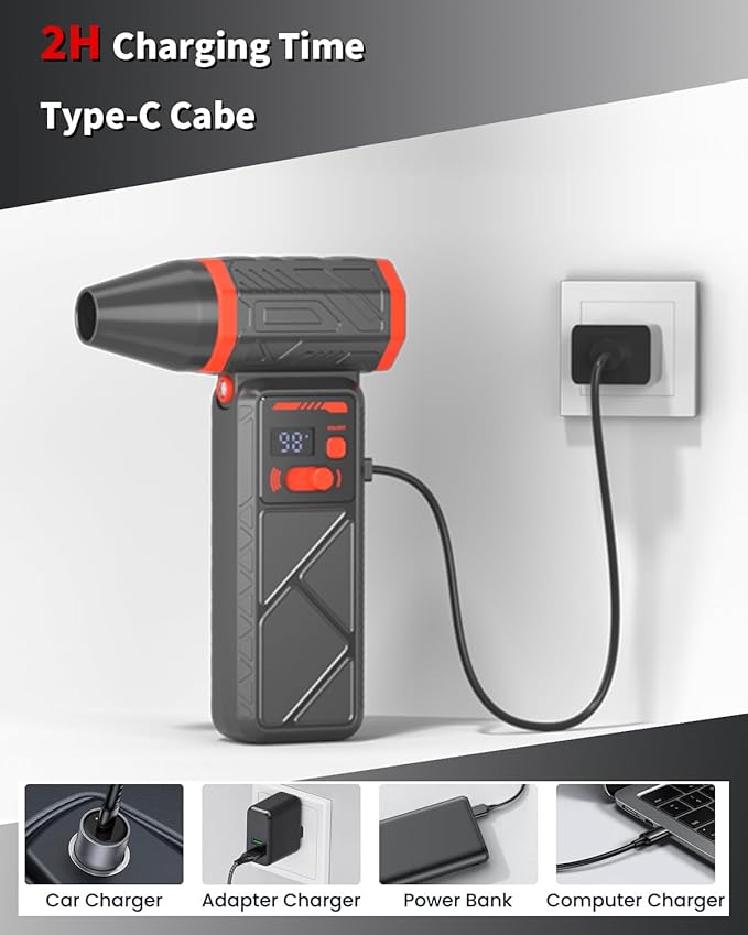 Compressed Air Duster, 150000RPM Electric Air Duster with 8000mAh Rechargeable Battery, Stepless Speed, 90° Adjustable Nozzle & LED Light, Cordless Mini Air Blower for Pc, Keyboard, Car, Home,Outdoor