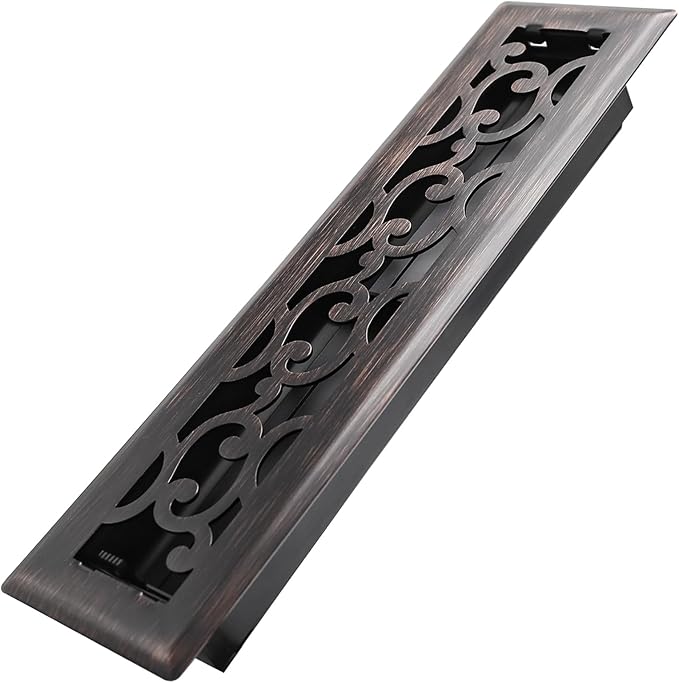 2x12 Inches Heavy Duty Walkable Floor Register - Easy Adjust Air Supply Lever Decorative Floor Vent Covers - Savannah Design Vent Covers for Home - Oil Rubbed Bronze