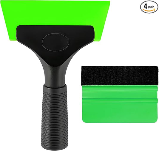2 PCS Window Tint Kit Tools, Professional Vinyl Wrap Kit with Plastic Squeegee & Felt Squeegee, Universal Privacy Film Installation Tint Tools for Vehicle Glass Home (Green)