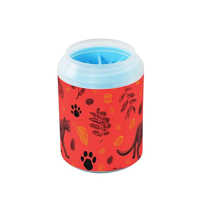Dog Paw Cleaner Cups for Dogs Pet Foot Washer Paw Scrubber for Medium Small Large Dogs Cats Cleaning Cup Red Cougar Paw Prints Leaves Nuts