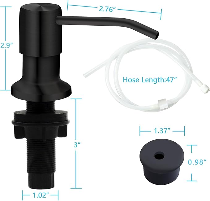 Kitchen Sink Soap Dispenser, Under Sink Soap Dispenser Pump, Good Suction Pwer, 47" Extension Tube Connect to The Soap Contaner Directly, Say Goodbye to Frequent Refills (Black)
