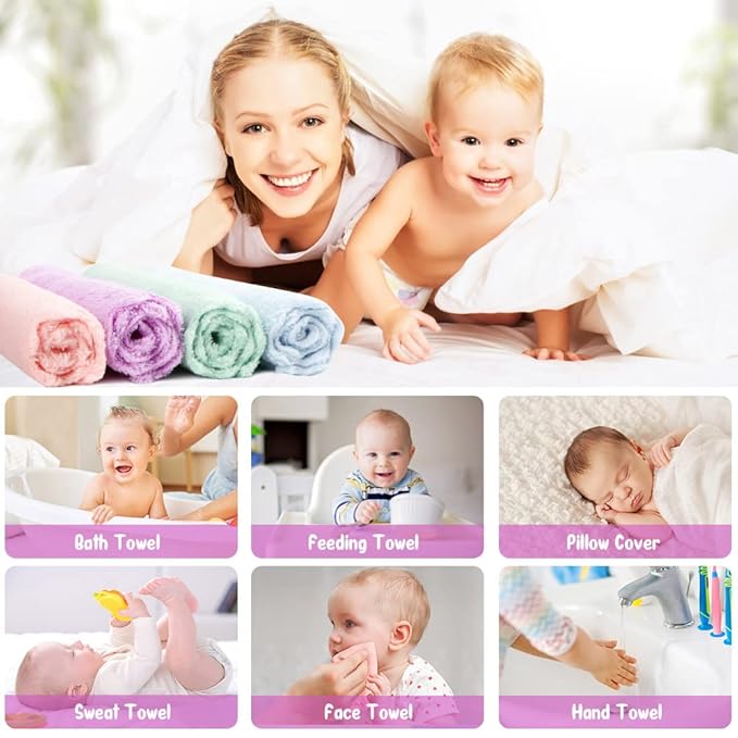 Orighty Baby Washcloths 24-Pack(7''x9''), Microfiber Coral Fleece Baby Towels, Super Soft and Absorbent Wash Cloths for Newborns, Infants and Toddlers, Gentle on Delicate Skin for Face Hands and Body