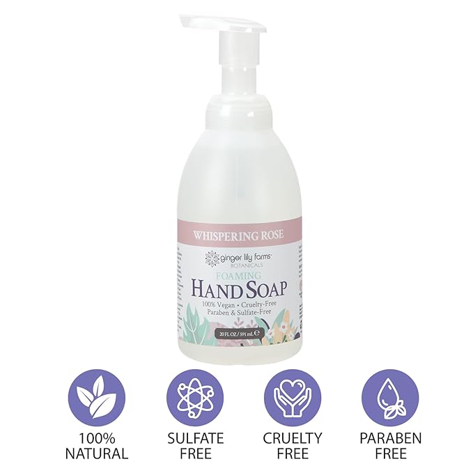 Ginger Lily Farms Botanicals All-Purpose Foaming Hand Soap Refill, 100% Vegan & Cruelty-Free, Whispering Rose Scent, 20 Fl Oz (Pack of 8)