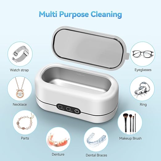 Ultrasonic Jewelry Cleaner, 48KHz Ultrasonic Cleaner Machine for Jewelry, Eyeglasses, Rings, Watch Strap, Dentures-Dual Cleaning Modes, 304 Stainless Steel Tank