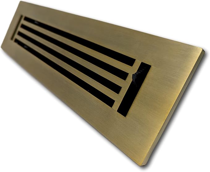 Madelyn Carter 2 x 12 Cast Aluminum Linear Bar Vent Cover with Damper - Antique Brass (Overall: 3.75 x 13.5) | Floor Register - Wall Register
