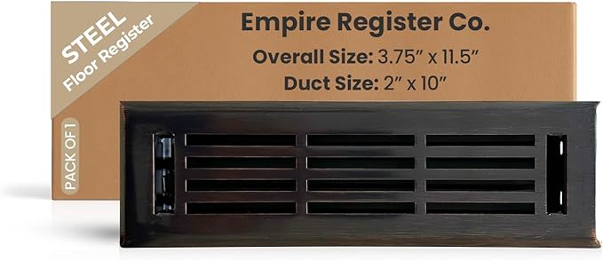 EMPIRE REGISTER CO Linear Design, Heavy Duty Floor Vent Covers, Metal Damper Attached. Vent Covers for Floor only. (Floor, Oil Rubbed Bronze, 2 x 10 inch (Pack of 1))