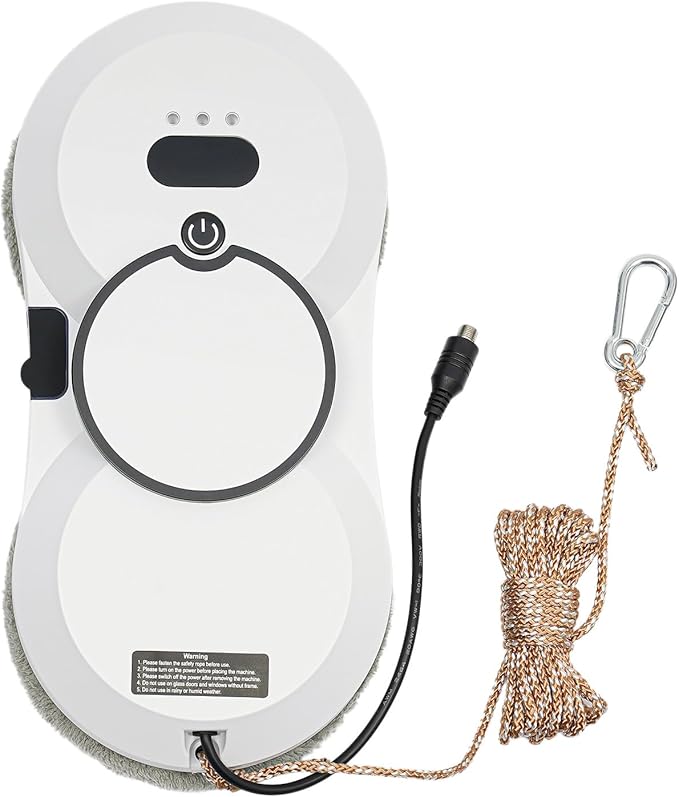 Window Cleaner Robot Automatic Cleaning with Intelligent Path Planning 2800Pa Suction Power Edge Detection Technology Remote Control with 4m/13.12ft Safety Rope (White)