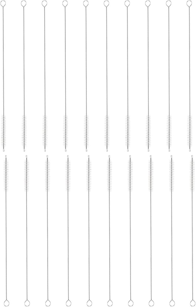 HARFINGTON Straw Cleaner Brush Set, 10 Inch Length 304 Stainless Steel and Nylon Bristles for Water Bottle Silicone Straw Sippy Cup Pipes, White (8mm OD, 20-Piece-Set)