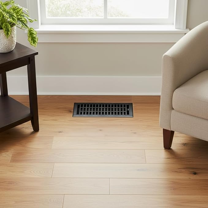 Empire Register Co, Steel Floor Register - 4x12 inch, Modern Contemporary Design, Textured Black Finish, Heavy Duty Walkable Steel Floor Vents, Metal Damper Attached Air Vents for Home Floor only