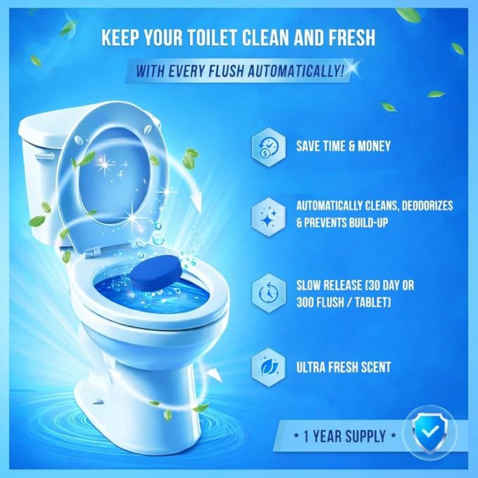 ZENVIVIO Automatic Toilet Bowl Cleaner Tablets, Blue Gel Toilet Tank Cleaners, Septic-Safe Hard Water Ring Stain Remover, Heavy Duty Toilet Deodorizer & Smell Eliminator, Fresh Scent