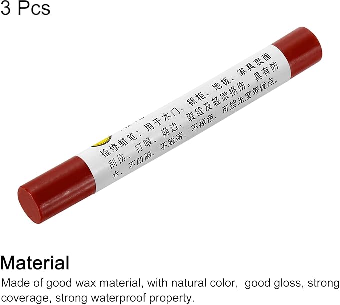 uxcell Furniture Repair Crayons, 3Pcs - Wood Wax Filler Stick, Furniture Markers Touch Up - for Scratches Holes Tables Desks Wooden Floors Cover Ups, Red Brown