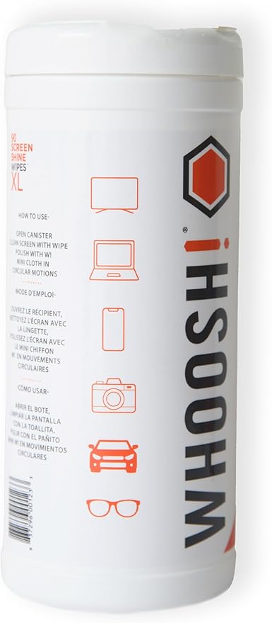 WHOOSH! Screen Shine 90 Count Touch Screen Cleaner Wipes for Car, OLED, TV, Eyeglasses, Laptop – Lint-Free, Non-Abrasive Wipes – Streak-Free Finish – Non-Toxic & Odorless – Microsuede Cloth Included