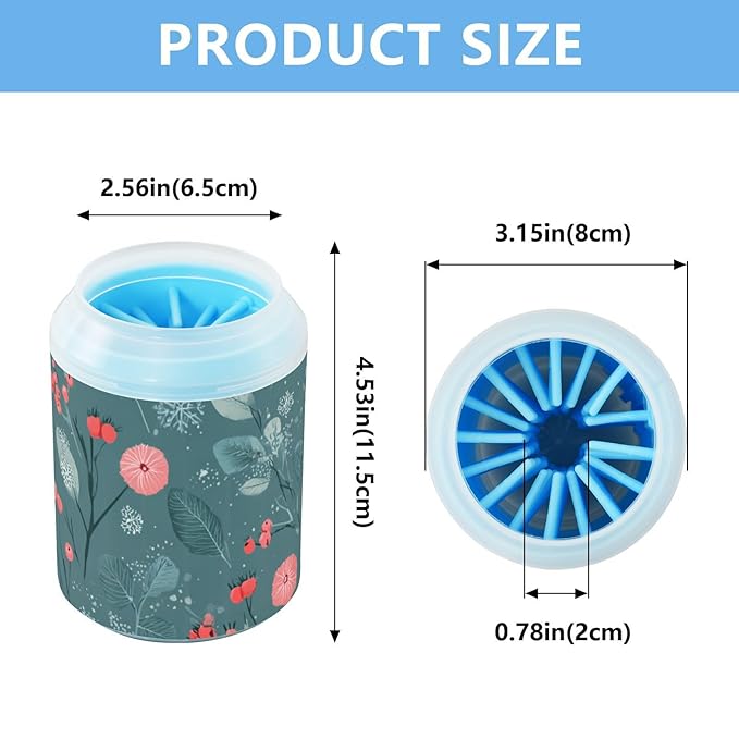Dog Paw Cleaner Cups for Dogs Pet Foot Washer Paw Scrubber for Small Medium Large Dogs Cats Cleaning Cup Green Winter Berries and Snowflakes