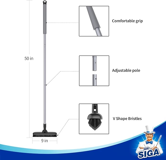 MR.SIGA Heavy Duty Grout Scrub Brush with Long Handle, Shower Floor Scrubber for Cleaning, Tile Scrub Brush with Stiff Bristles