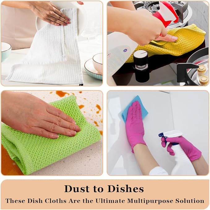 DishCloths Kitchen|Waffle Terry Check Weave Hand Towels|Cotton 12x12" Reusable Dish Rags Washing Scrub Cleaning Dishes|Dish Bar Mop Towels Hand Wipes|Spring Easter Basket Decor|6 Pc -Lemon Yellow