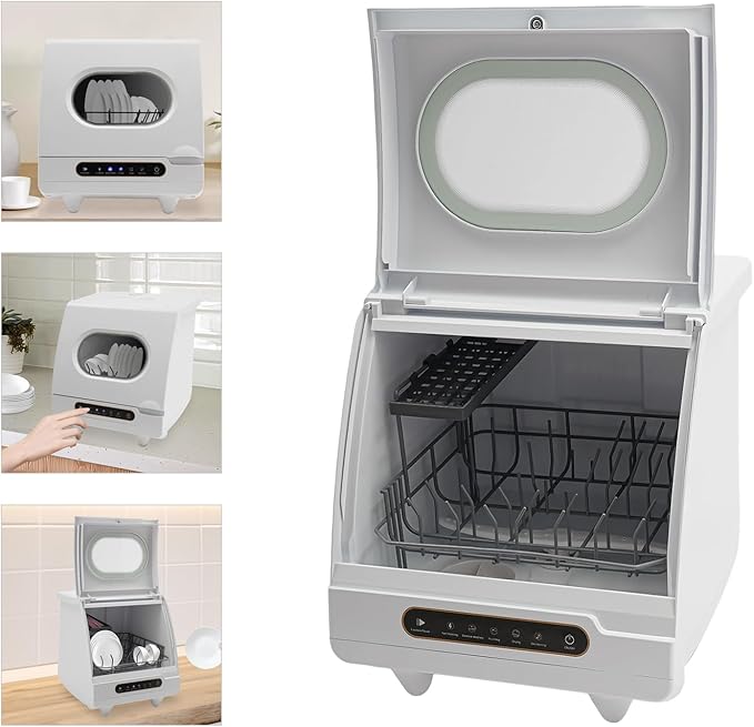 Portable Dishwasher Countertop,Portable Mini Dishwasher with 5L Built-in Water Tank for Apartments& RVs,Compact Dishwashers with 5 Washing Programs,High-Temp& Air-Dry Function (15.6*15.4*16.9in White)