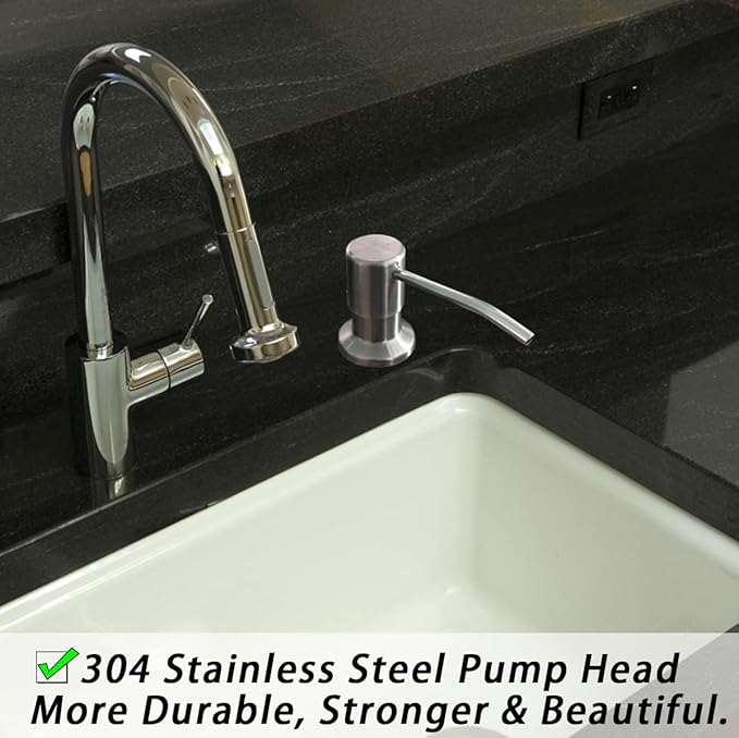 Soap Dispenser for Kitchen Sink, Stainless Steel Built in Sink Soap Dispenser Pump Head with 1.2m/4ft Silicone Water Pipe & 3 Caps for Soap Container, Kitchen Sink Accessories Bar Wash Tools