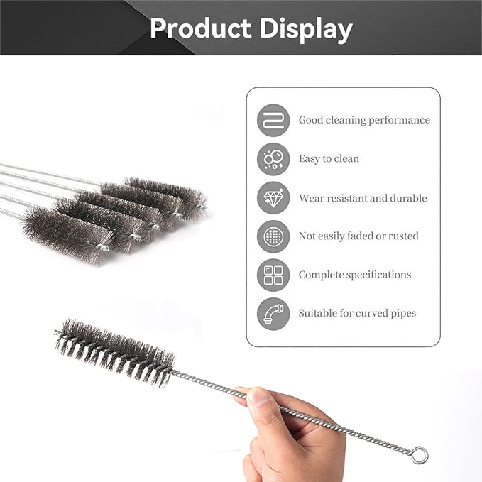 12 Inch Pipe Cleaning Brush Set with Stainless Steel Bristles, Steel Wire Tube Brush Kit for Auto Parts Polishing, Machining, Bottles, Tubes, Etc.（30mm-2pcs）