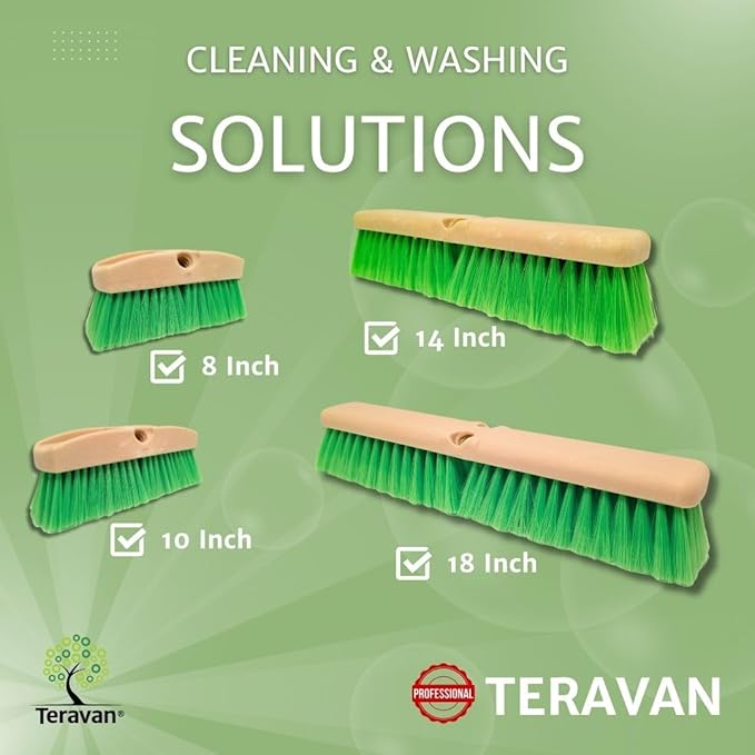 Teravan Green Flow Through Brush Head, 14-Inch Extra Soft Bristle Brush for Gentle Car Wash, RV, Boat, Window & Floor Cleaning, Compatible with Pole Handle