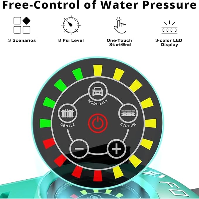 5000PSI with Adjustable Touch Screen 8 Level, 34" Tall, 4 Quick Connect Nozzles,Inlet Hose&Filter&500mlFoam Cannon for Cars/Fences/Driveways,Green
