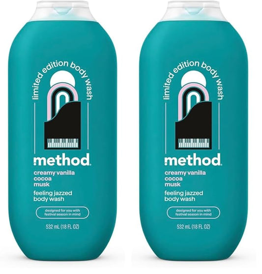 Method Limited Edition Body Wash, Feeling Jazzed with notes of Creamy Vanilla, Cocoa, and Musk, 18oz (Pack of 2)