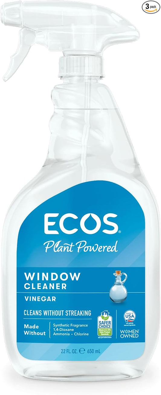 Earth Friendly Products ECOS Window Cleaner with Vinegar, 22-Ounce, (Pack of 3)
