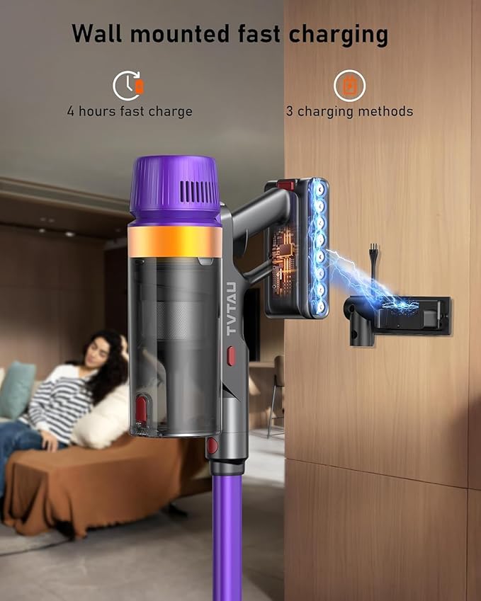Cordless Vacuum Cleaner, Self-Standing 620W 55KPA 75Min Runtime Stick Vacuum for Home, 1.8L Dust Cup, LED Display, Anti-Tangle, 8-Stage Filtration, for Hardwood Floor Carpet Pet Hair