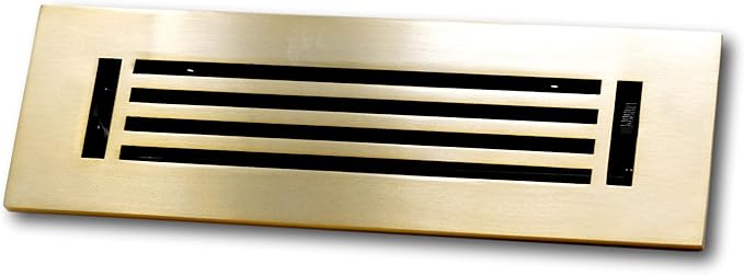Madelyn Carter 6 x 10 Cast Aluminum Linear Bar Vent Cover with Damper - Brushed Brass (Overall: 7.25 x 11.5) | Floor Register - Wall Register