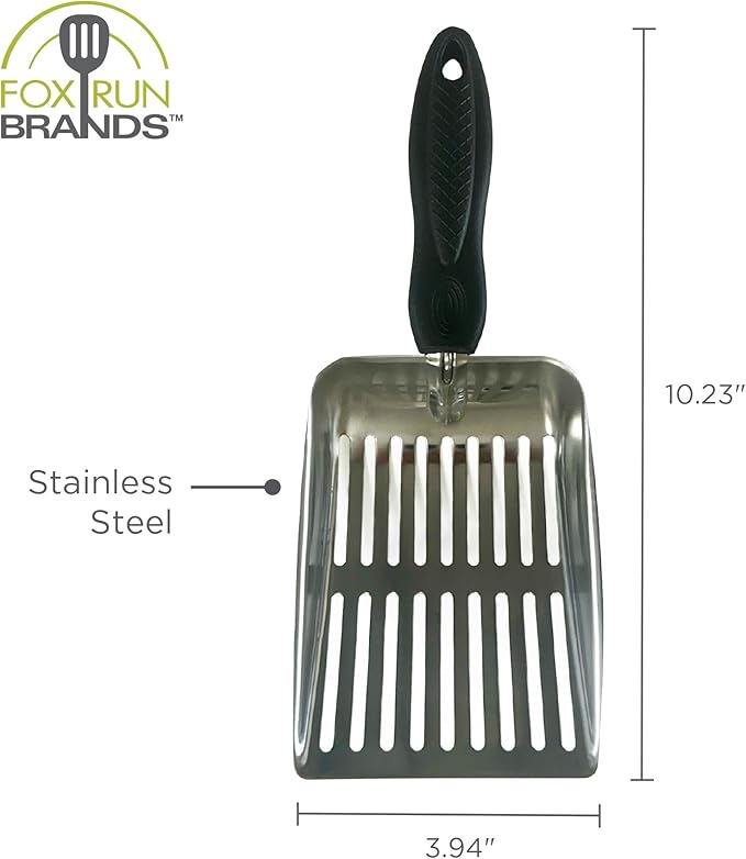 Fox Run Stainless Steel Cat Litter Scooper, 10" Litter Box Scooper with Long Handle