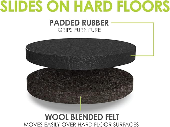 GorillaSliders Premium Felt Furniture Sliders for Hardwood Floors (8 Pack) Reusable 3-1/2” Round Felt Furniture Movers for Sliding on Hard Surfaces, Heavy Duty Felt & Rubber Foam, Black, CB136