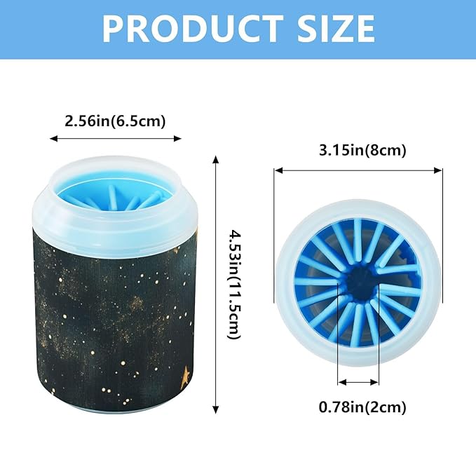 Dog Paw Cleaner Cups for Dogs Pets Foot Washer Paw Scrubber for Medium Small Dogs Cats Cleaning Cup Night Sky Golden Stars