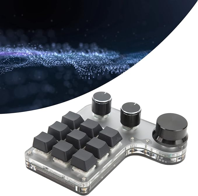 VBESTLIFE 9-Keys USB Mini Keypad, 9 Keys 3 Knob Programming Macro Pad DIY Shortcut Mechanical Gaming Keyboard with RGB Backlit, for Gaming Working