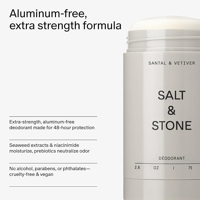 Salt & Stone Signature Scent Duo Set | 48 Hour Aluminum-Free Deodorant & Hydrating Body Mist | Skincare-Infused Deodorant & Body Spray | Santal & Vetiver