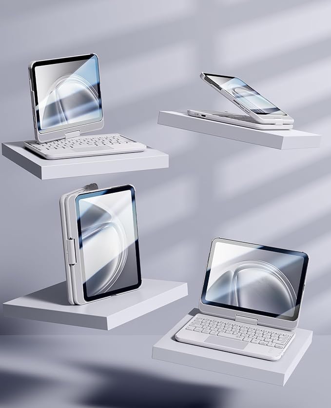 GreenLaw Keyboard Case for iPad mini 7(2024) & Mini 6 (2021) 8.3", Touchpad Keyboard with 7 Color Backlit, Type-C Rechargeable, 360° Rotate Keyboard Case for iPad mini 7th/6th Generation, White