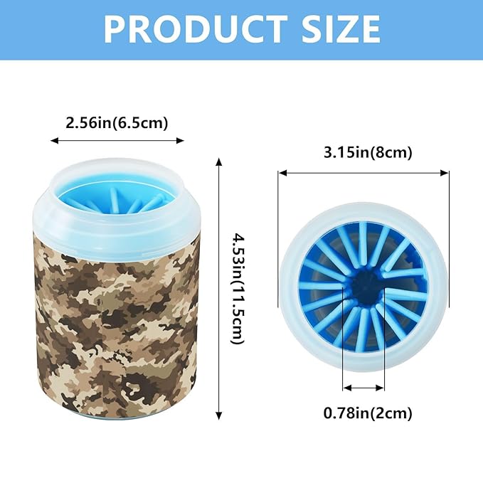 Dog Paw Cleaner Cups for Dogs Pets Foot Washer Paw Scrubber for Medium Small Cats Dogs Cute Cleaning Cup Brown Military Camouflage