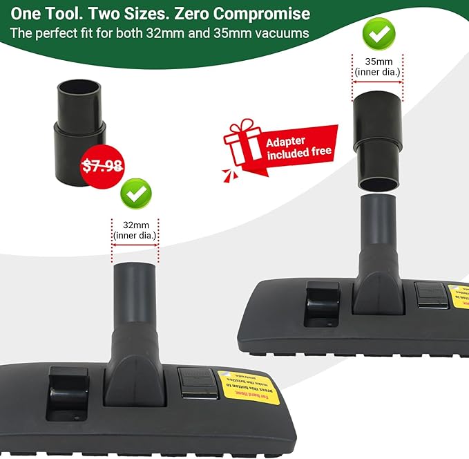 EZ SPARES 1 1/4 inch 32mm Universal Vacuum Cleaner Euro Floor Brush Head Brush Attachment for Floor and Carpet Combo Tool (Black)