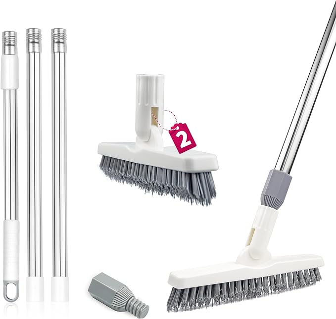 ITTAHO 2 Pack Grout Cleaning Brush with Long Handle, Swivel V-Shape Grout Scrub Brush, Extendable Handle for Tile Floors, Bathroom, Shower, Corner