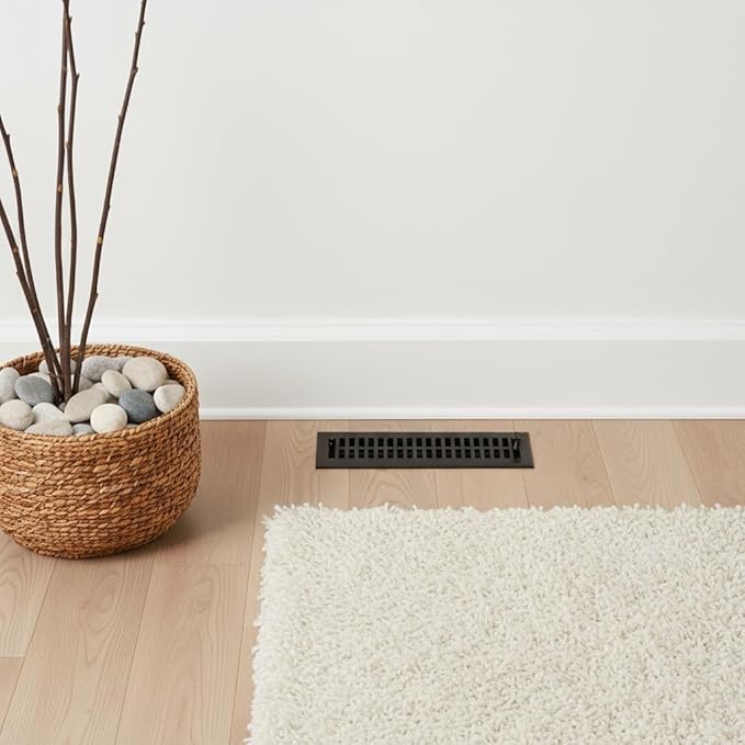 Empire Register Co, Steel Floor Register - 2x12 inch, Modern Contemporary Design, Textured Black Finish, Heavy Duty Walkable Steel Floor Vents, Metal Damper Attached Air Vents for Home Floors only