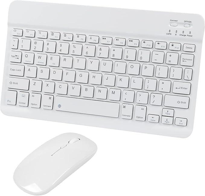 Bluetooth Wireless Keyboard and Mouse Combo,Ultra-Slim Ergonomic Small Rechargeable Bluetooth Keyboard Mouse Set for Apple iPad iPhone Samsung Tablet Phone Android PC Computer Mac Smartphone(White)