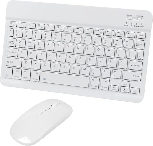 Bluetooth Wireless Keyboard and Mouse Combo,Ultra-Slim Ergonomic Small Rechargeable Bluetooth Keyboard Mouse Set for Apple iPad iPhone Samsung Tablet Phone Android PC Computer Mac Smartphone(White)